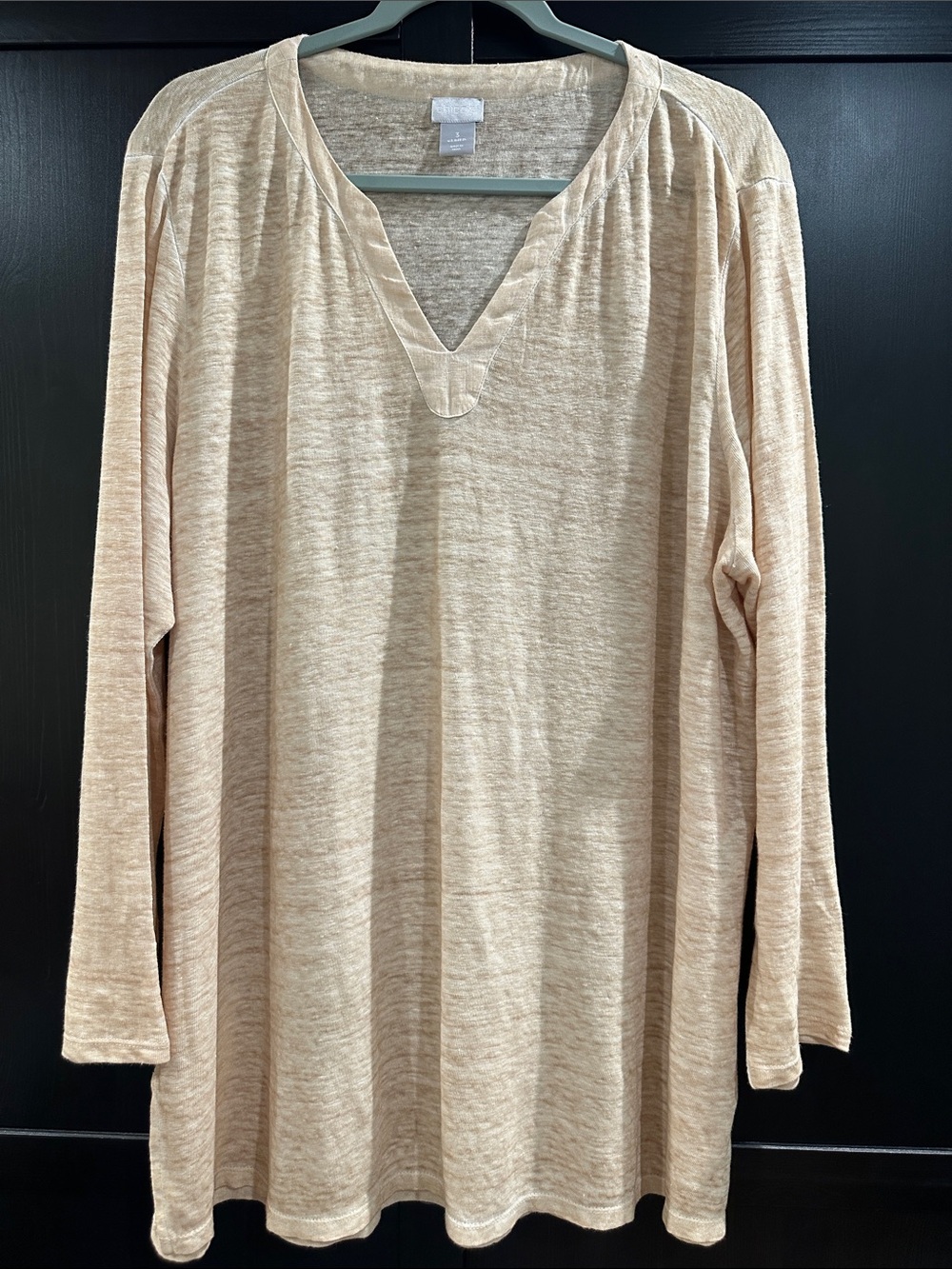 Chico's Linen Light Beige Heathered V-Notch Long Sleeve Tunic Chico’s size 3